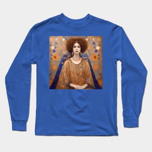 Portrait of a Lady with Gold Earrings After Klimt Long Sleeve T-Shirt